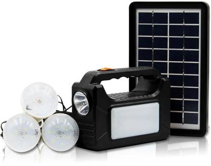 Smuf LED Solar Inverter Kit + 3 Bulb + Solar Plate + Mobile Charging Cable 8 hrs Flood Lamp Emergency Light