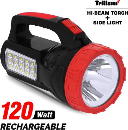 Trillsun Rechargeable torch light 1000 meter with Side led emergency light Torch