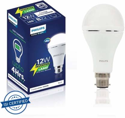 PHILIPS Inverter 12 Watt Rechargeable LED for Home, Cool Daylight, Base B22 4 hrs Bulb Emergency Light