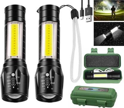 RUDON Pocket torch Light Zoom COB USB Led Water Proof Torch flashlight (Pack of 2 ) 12 hrs Torch Emergency Light