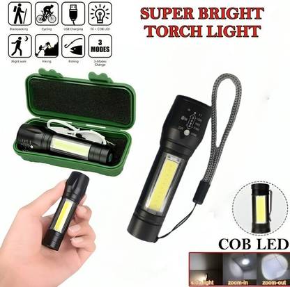 JK Sales Mini Rechargeable Battery Led 2in1 Flashlight USB Zoomable Powerful Camping Torch