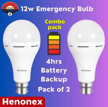 Henonex 12W Rechargeable LED Bulb with Energy Saver|Pck of 2 4 hrs Bulb Emergency Light