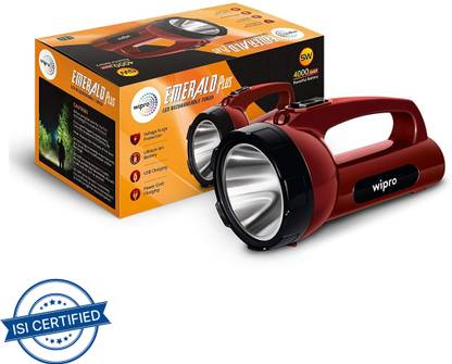 Wipro Emerald Plus Rechargeable Emergency Light 5W (Pack of 1) 7 hrs Torch Emergency Light