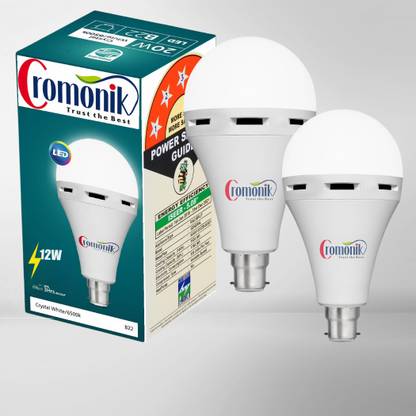 Cromonik Pack of 2-12W Emergency Rechargeable Bulb with Bright LED Light 4 hrs Bulb Emergency Light