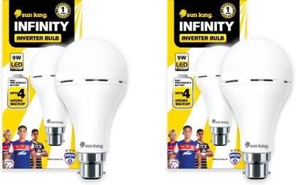 Sun King 9W Super Bright LED Light Inverter Rechargeable Bulbs for Home And Outdoor, with 2600 mAh, B-22 Base and 4+ hours Power Backup (Cool White Color) (Pack of 2) 6 hrs Bulb Emergency Light