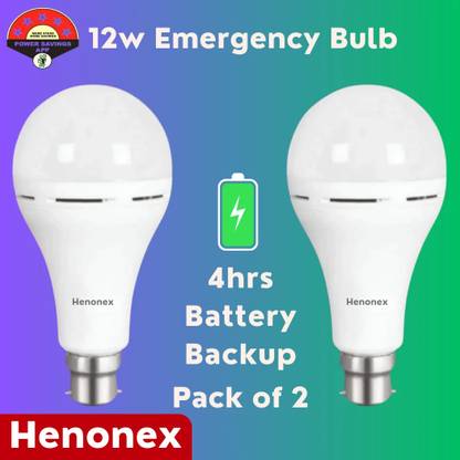 Henonex LED Bulb with Emergency Battery 12W Pack of 2 4 hrs Bulb Emergency Light