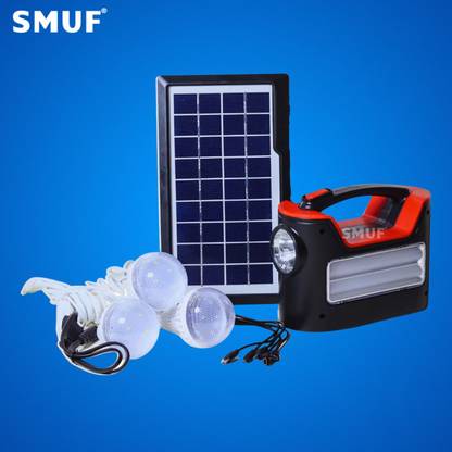 Smuf LED Portable Solar Inverter + 3 Bulb + Solar Plate + Mobile Charging Cable 8 hrs Flood Lamp Emergency Light