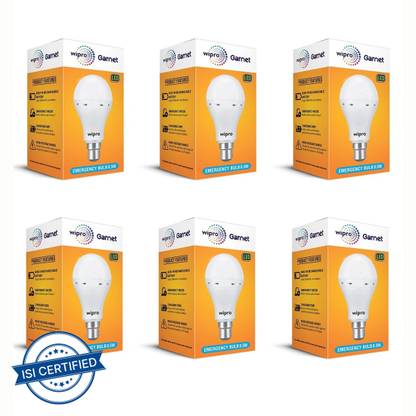 Wipro 8.5W Rechargeable LED Bulb (Pack of 6) with backup of इमरजेंसी लाइट