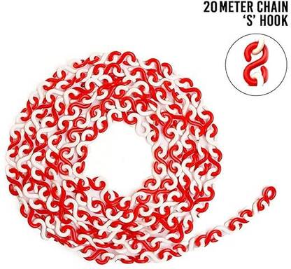 Ladwa 20 meter, S Hook Type Plastic Safety Barrier Cone Chain for Construction with 6mm Thickness – (Red & White) Emergency Sign