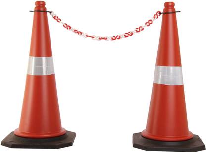 HealthSafe Safety Cone with Chain and Black Rubber Base ,Reflective Strip 750MM Emergency Sign