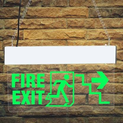 Bluebeems Green LED Light - FIRE EXIT with Man Running & Stairs Right Arrow I 12X6Inch Emergency Sign