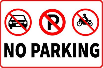 VAAIMAI Car Bike No Parking White, 12X8 Inch Vinyl Sticker Office, Lodge, Hotel Emergency Sign