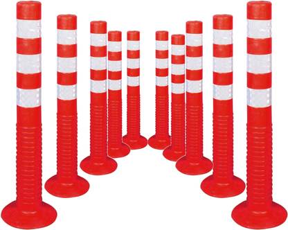 Kunplast Flexible Plastic Spring Post Barrier High Grade Polymer Material, Pack of 10 (RED) Emergency Sign