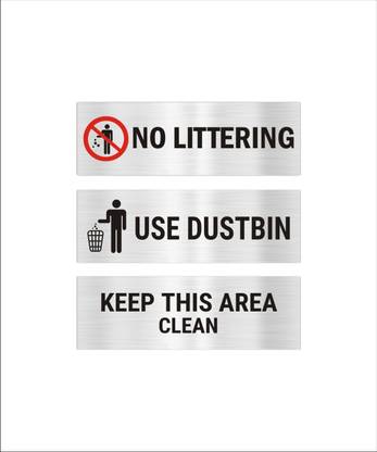 Mindcraftz No Littering Use Dustbin keep this Area Clean Acrylic sign board Emergency Sign
