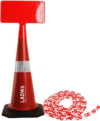 Ladwa 750mm 1 Traffic Safety Cones + 1 mtr chain + 1 Hooks & 1 Sign Plate Emergency Sign