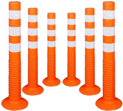 Kunplast Flexible Plastic Spring Post Barrier High Grade Polymer Material, Pack of 6 Emergency Sign