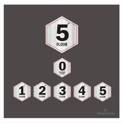 Mindcraftz G Plus Five floors Hexagon Red Border style Lift Lobby Sign Board Emergency Sign