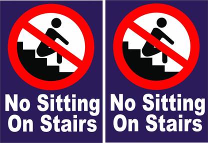komstec `No Sitting On Stairs Sign Board For Metro, Office, Mall Sunboard 4x2.9 Inch Emergency Sign
