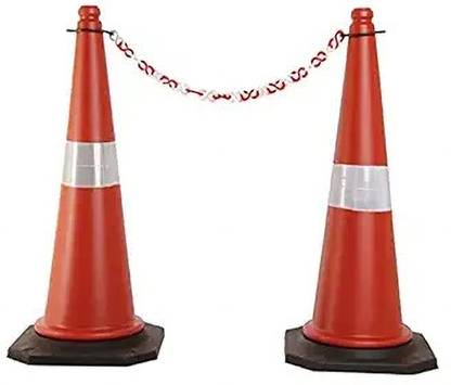 Kunplast Traffic Cone with Weighted Rubber Base, ( 750mm with 2mtr chain + 2 hook), Pack of 2 Emergency Sign