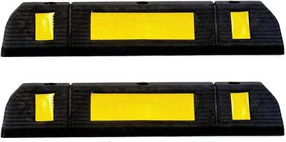 Ladwa 600 mm Pack of 2 Rubberised Car Wheel Parking Stopper for Garage Floor with Reflective Yellow Tape Curb Emergency Sign