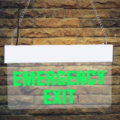 Bluebeems Green LED Light Sign Board - EMERGENCY EXIT I Hanging Boards I 12X6 Inch - 1Pcs Emergency Sign