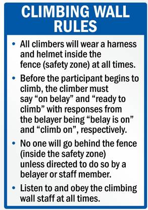 RLDigitalUnits CLIMBING WALL RULES SIGN BOARD Emergency Sign