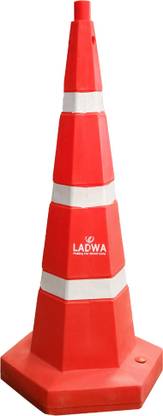 Ladwa 1000 mm Heavy Base Traffic Safety Cone With 3 Reflective Strip Emergency Sign