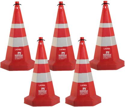 Ladwa Nilkamal Road Traffic Safety Cones, Pack of 5 cones 750mm, 5 mtr chain + 5 hooks Emergency Sign