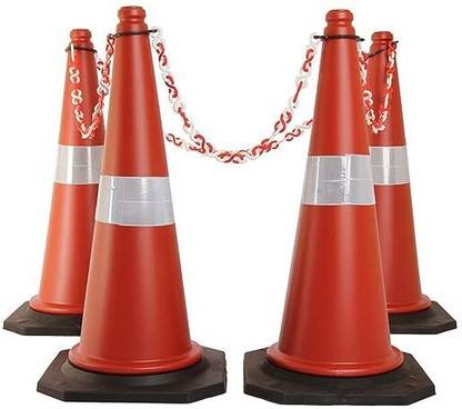 Kunplast Traffic Cone with Weighted Rubber Base, 4 hook, Pack of 4 Emergency Sign