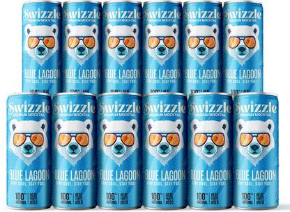 Swizzle Blue Lagoon 250ml (Pack of 12) Premium Mocktail 100% Natural Premium Carbonated Hydration Drink