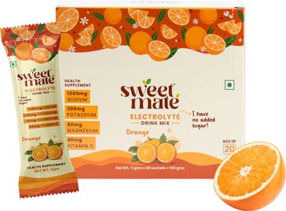 Sweetmate Sugar Free Orange Electrolyte Drink Mix With Free Running Sipper - 5g Each Energy Drink