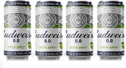Budweiser Green Apple Non Alcoholic Beer 330 ML Can ( Imported ) ( Pack of 4 ) (330 ml) Energy Drink
