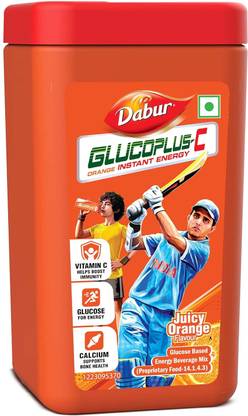 Dabur GlucoPlus-C Instant Energy Glucose Juicy & Tasty (Orange Powder) - 400g Jar Energy Drink