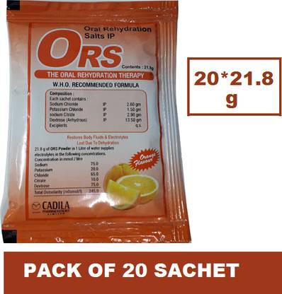 CADILA WHO FORMULATION ORS POWDER WITH ELECTROLYTES ELECTRAL (20*21.8G) Hydration Drink