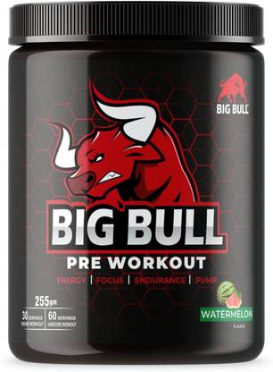 Big Bull Hardcore Pre-Workout Watermelon Flavor, [30-60 Serving, 255g] Free Shaker Energy Drink