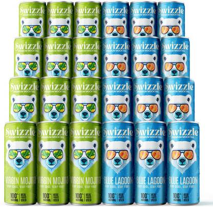 Swizzle Classic Mocktail Combo Virgin Mojito & Blue Lagoon (Pack of 24 (12X2)) Premium Hydration Drink