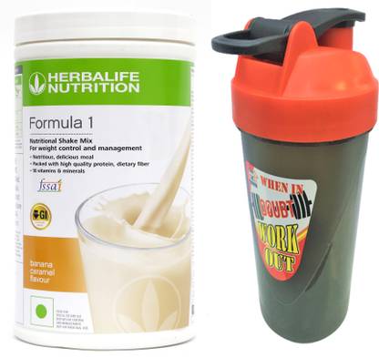 HERBALIFE COMBO OF FORMULA 1 NUTRITIONAL BANANA CARAMEL SHAKE MIX WITH SUPER SHAKER CUP Nutrition Drink
