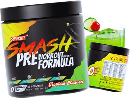 SUPERLITE Smash Pre Workout (Tropical Heaven) | 0 Sugar 0 Carbs | Max Performance Blend Nutrition Drink