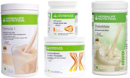 HERBALIFE Formula 1 Shake Vanilla + Shakeger Mate + Afresh - Peach Flavour Nutrition Drink