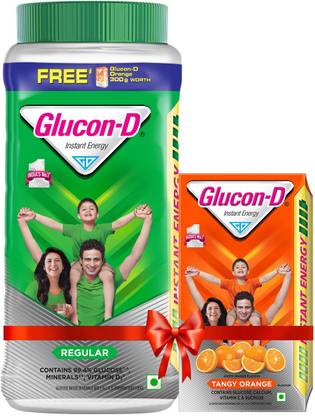 GLUCON-D Regular Glucose Powder , Jar with Free 300 g Tangy Orange Energy Drink