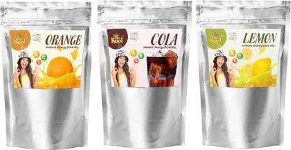 Mr.Kool Instant Drink Powder Orange, Cola and Lemon 400gm.Pack of 3 Combo. Energy Drink