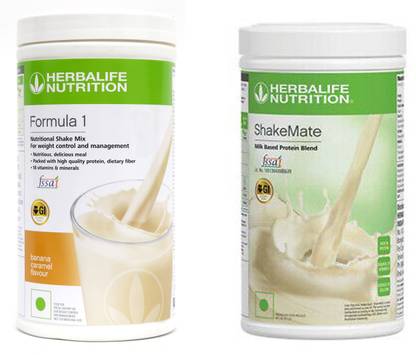 HERBALIFE Formula 1 Shake Banana Caramel + Shake Mate Powder - Vanilla 500 Gram Nutrition Drink
