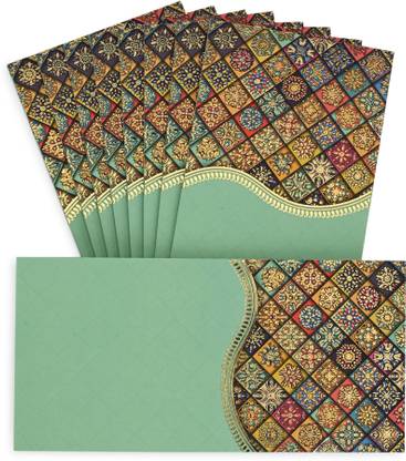 LIFAFEWALA Floral Print Design Shagun Envelope Velvet Feel. Color(Cyan) Envelopes