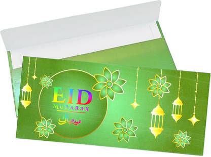 Rozi Decoration Green Eid Mubarak Envelope for Gifting Money for Kids, Employee Eid Party Envelopes