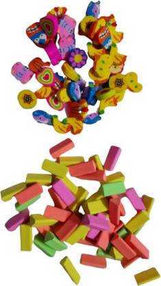Posshe Fancy Mix Eraser for Unisex Kids 25 Cartoon Eraser 25 neon Tringle Eraser Eraser