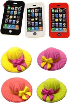 AKSHU iPhone Eraser 2 + 4 Hat eraser (Pack Of 6) Non-Toxic Eraser