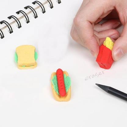 GrowFun Hamburger Erasers Western-style School Supplies Gifts for Kids Fast Food Rubber Non-Toxic Eraser