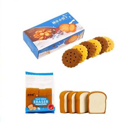 AARNASHOPPE Unique Combo Pack of Cookies & Bread Toast Shape ERASERS (12 Cookies & 8 Bread) Non-Toxic Eraser