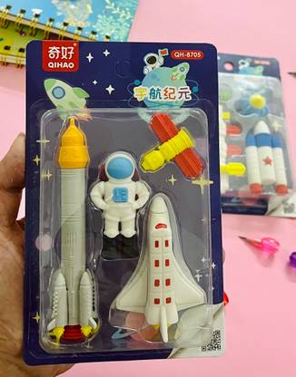 Le Delite Pencil Rubber Eraser Outer Space Shuttle Astronauts Alien Rocket Cute Toy Eraser Non-Toxic Eraser