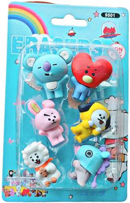 Poohan UNIQUE BTS ERASERS MULTICOLOUR BIRTHDAY RETURN GIFT PACK OF 6 ERASERS Non-Toxic Eraser